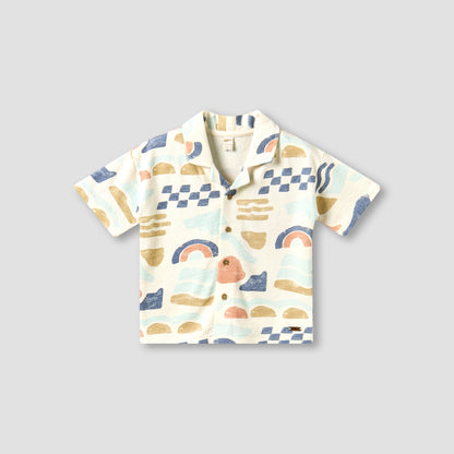 Giggles Collared Short Sleeves Shirt and Shorts Set with Abstract Print