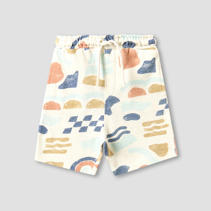 Giggles Collared Short Sleeves Shirt and Shorts Set with Abstract Print