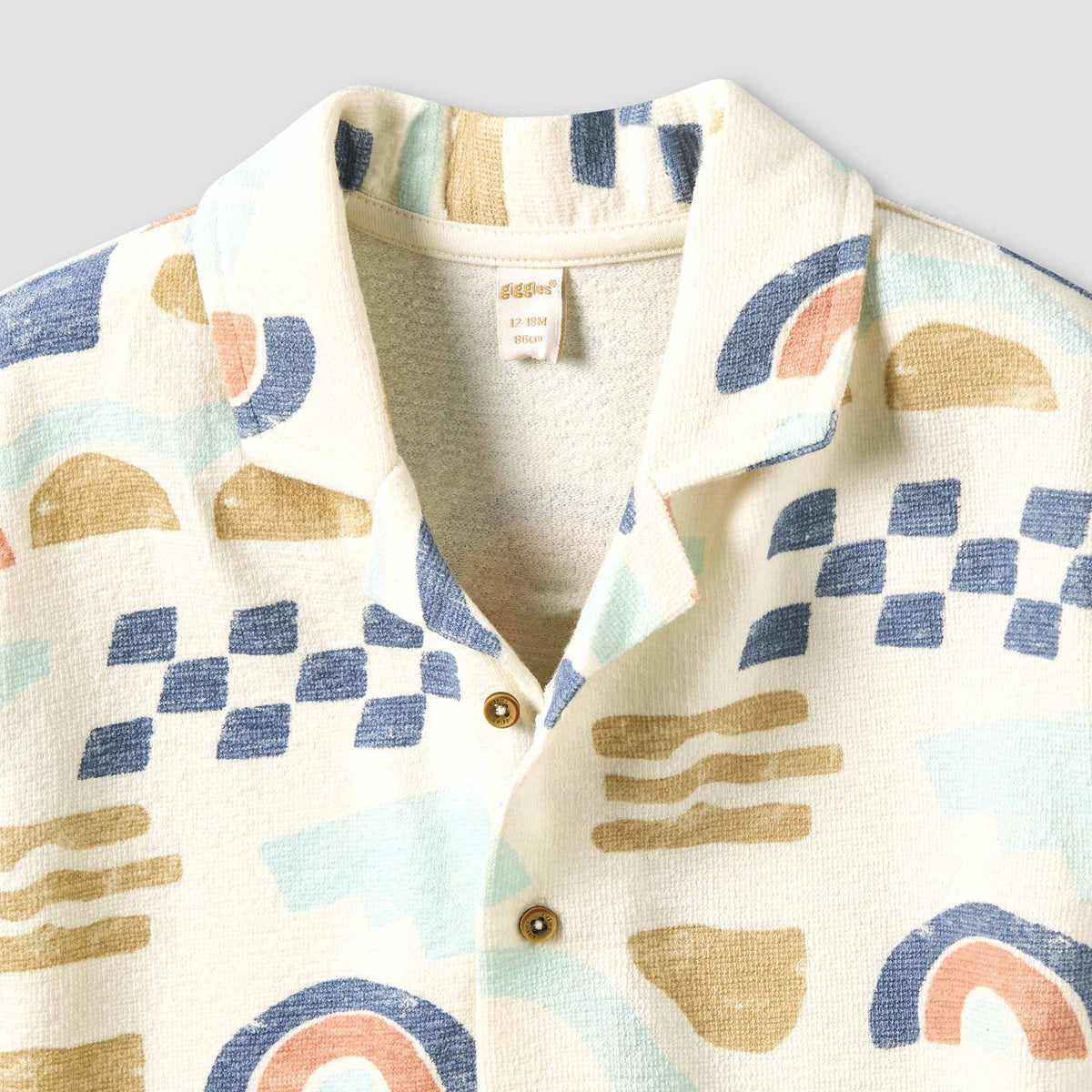 Giggles Collared Short Sleeves Shirt and Shorts Set with Abstract Print