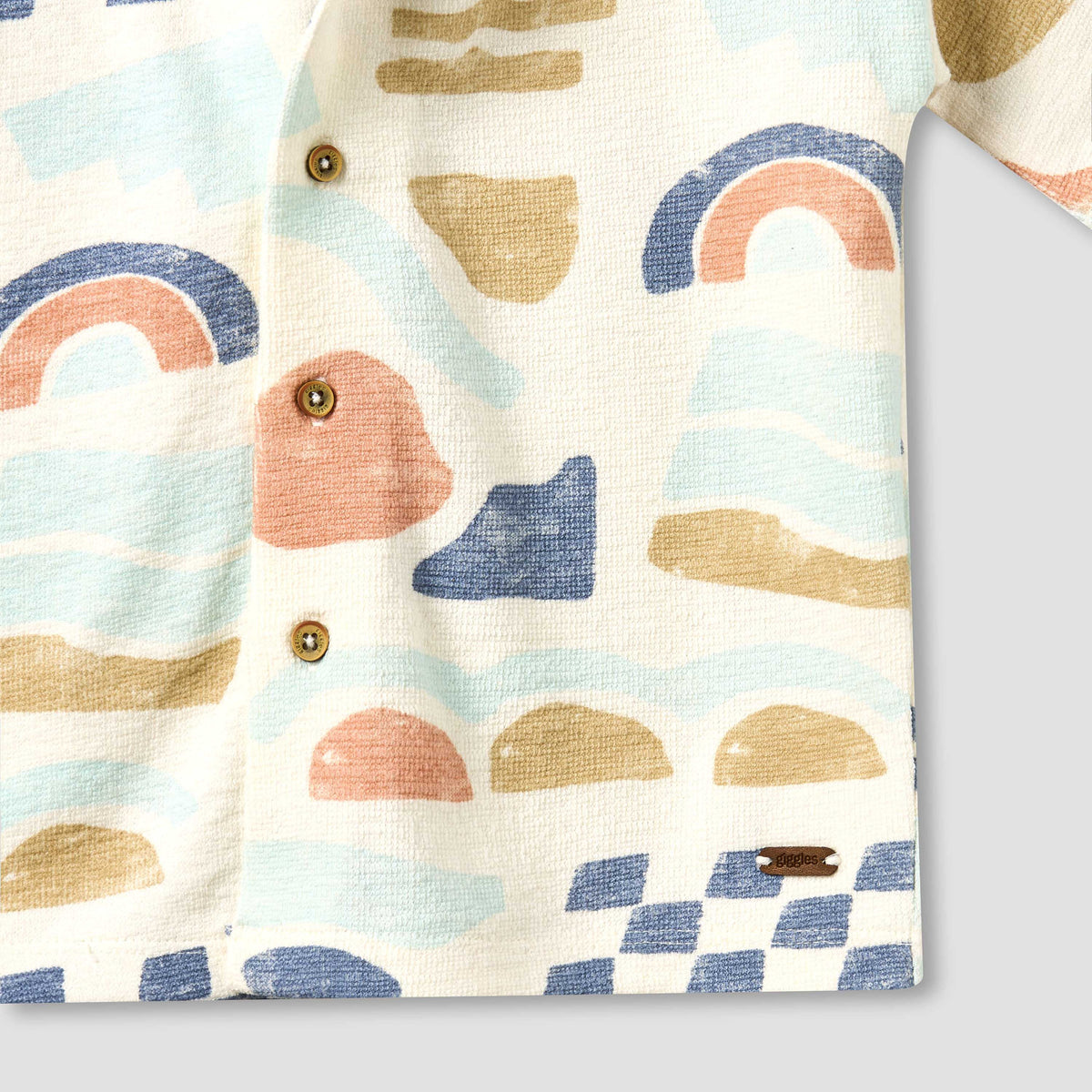 Giggles Collared Short Sleeves Shirt and Shorts Set with Abstract Print