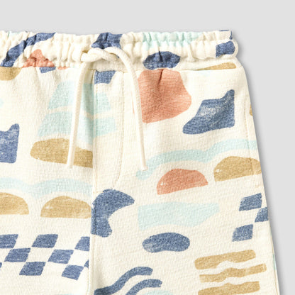 Giggles Collared Short Sleeves Shirt and Shorts Set with Abstract Print