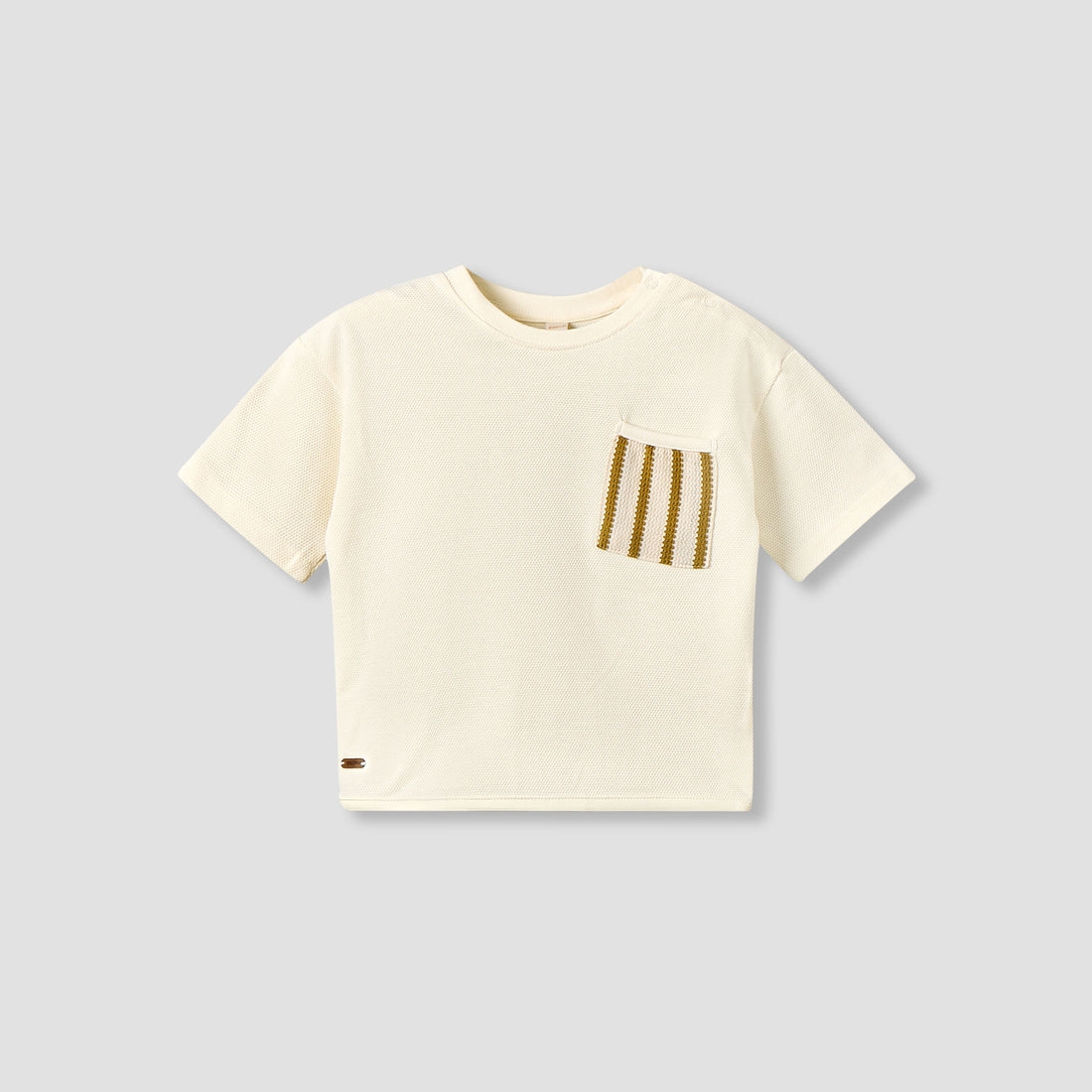 Giggles Crew Neck Short Sleeve T-shirt and Shorts Set with Button Closure