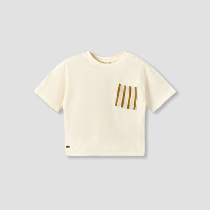 Giggles Crew Neck Short Sleeve T-shirt and Shorts Set with Button Closure