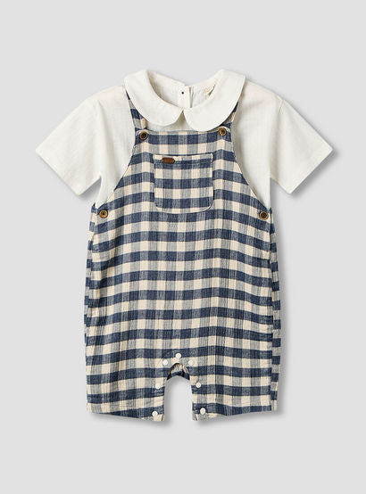 Giggles Collared Short Sleeve Top and Dungaree Set with Button Closure-baby-boys-clothing-setsandcoords-image-1