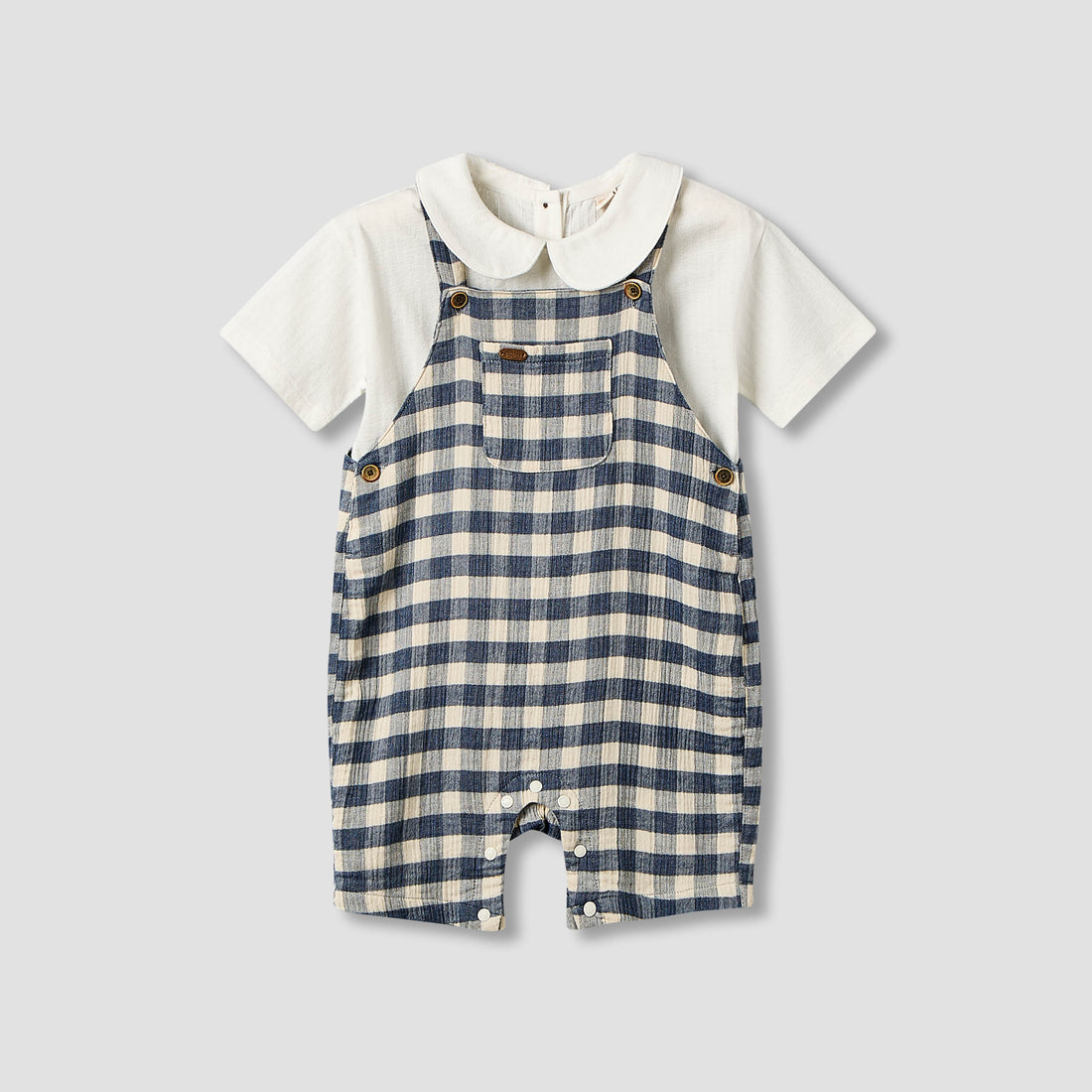 Giggles Collared Short Sleeve Top and Dungaree Set with Button Closure - Black / 18-24 mths