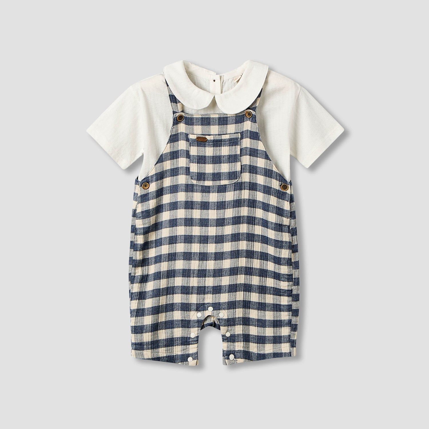Giggles Collared Short Sleeve Top and Dungaree Set with Button Closure - Black / 18-24 mths