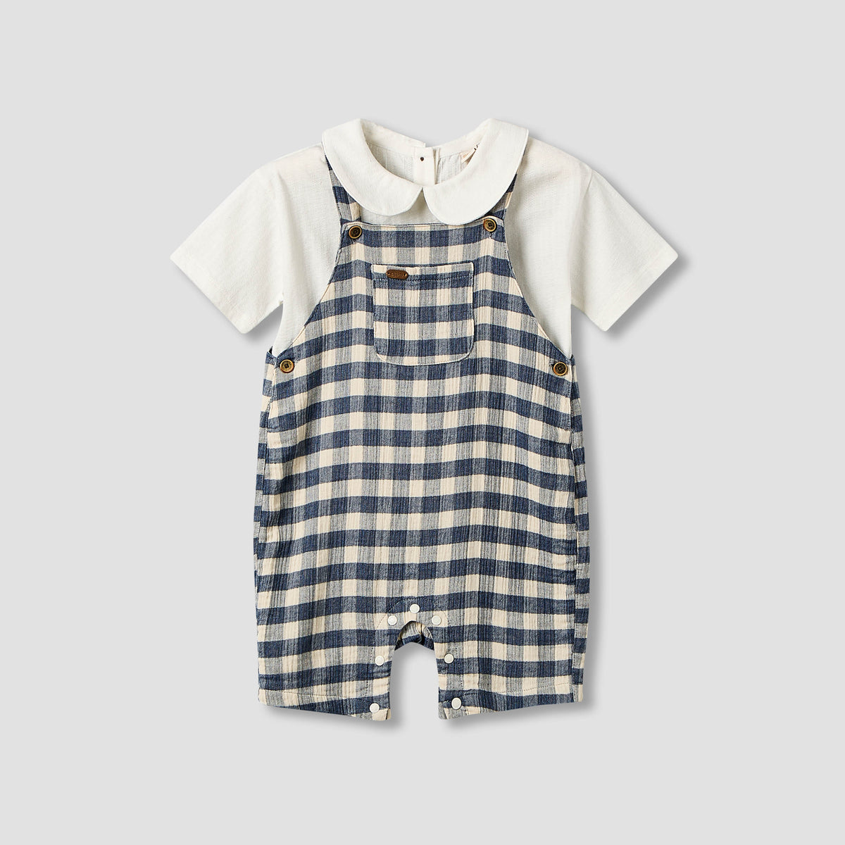 Giggles Collared Short Sleeve Top and Dungaree Set with Button Closure