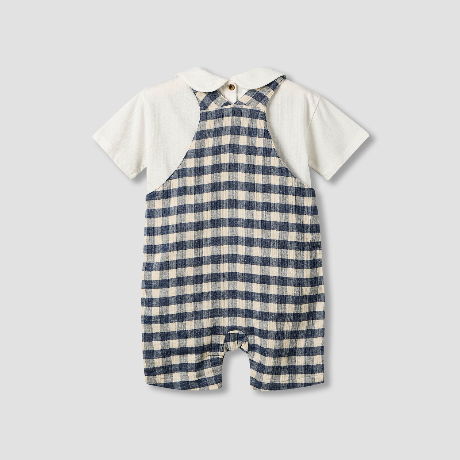 Giggles Collared Short Sleeve Top and Dungaree Set with Button Closure