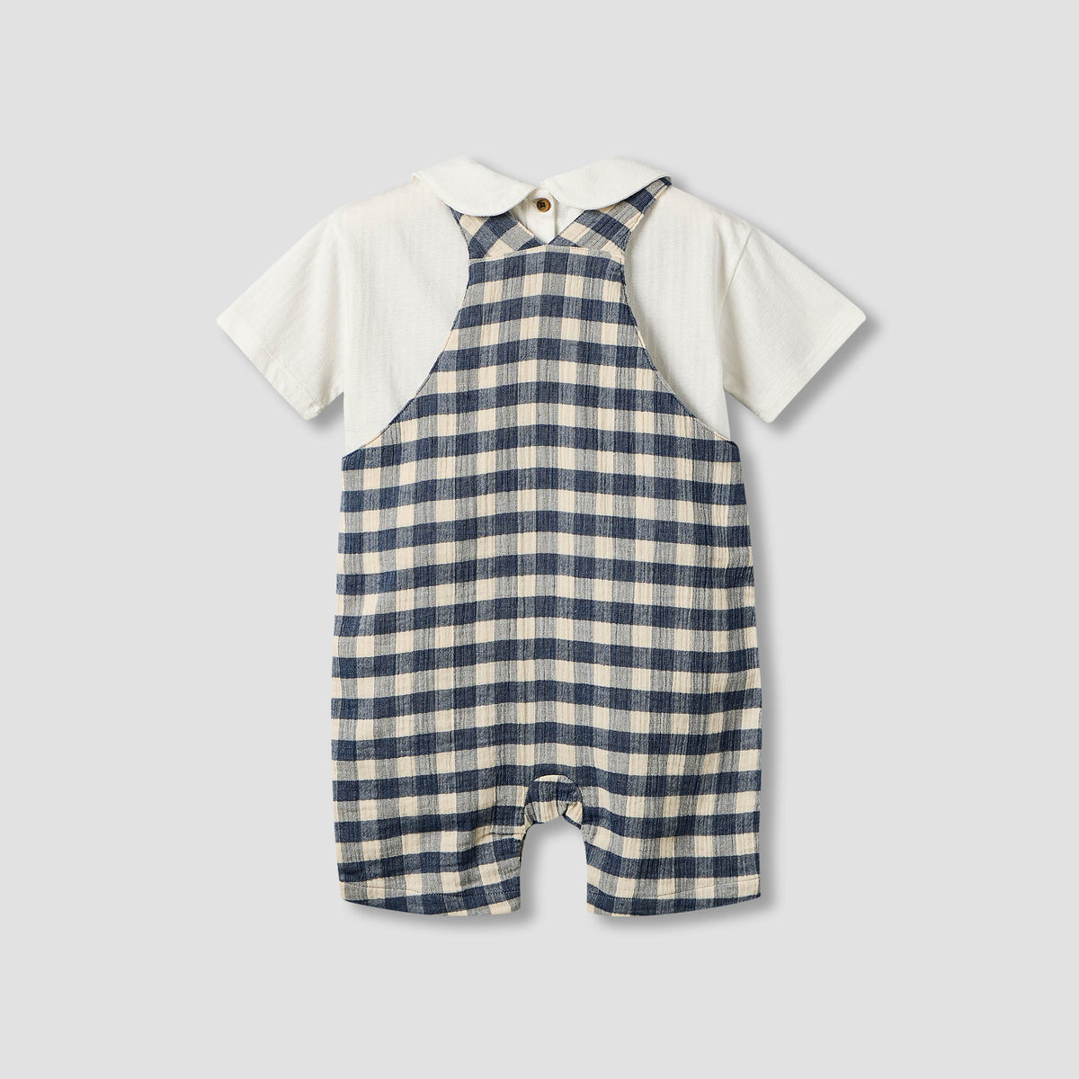 Giggles Collared Short Sleeve Top and Dungaree Set with Button Closure