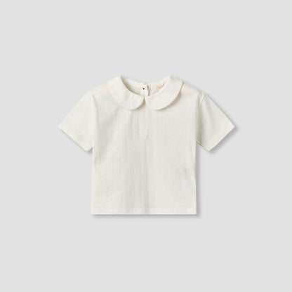 Giggles Collared Short Sleeve Top and Dungaree Set with Button Closure