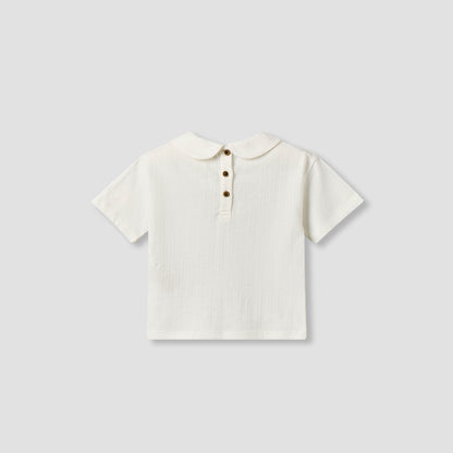 Giggles Collared Short Sleeve Top and Dungaree Set with Button Closure
