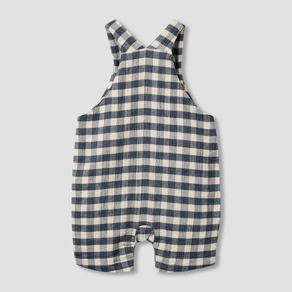 Giggles Collared Short Sleeve Top and Dungaree Set with Button Closure