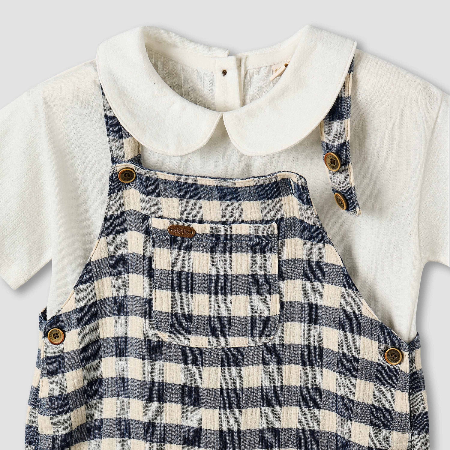 Giggles Collared Short Sleeve Top and Dungaree Set with Button Closure