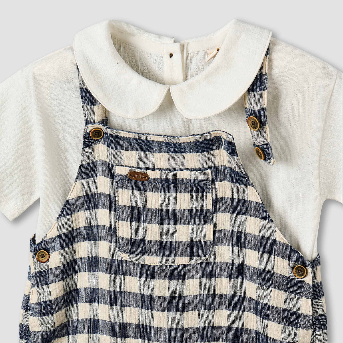 Giggles Collared Short Sleeve Top and Dungaree Set with Button Closure