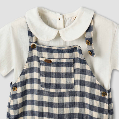 Giggles Collared Short Sleeve Top and Dungaree Set with Button Closure