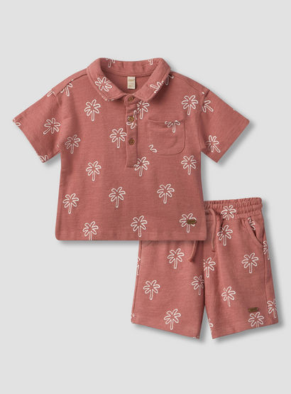 Giggles Collared Short Sleeves Polo T-shirt and Shorts Set with Palm Tree Print-baby-boys-clothing-setsandcoords-image-2