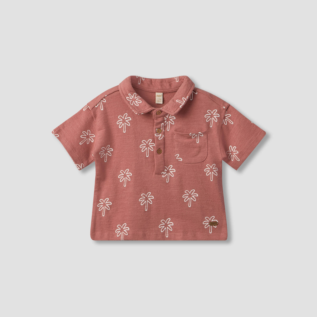 Giggles Collared Short Sleeves Polo T-shirt and Shorts Set with Palm Tree Print