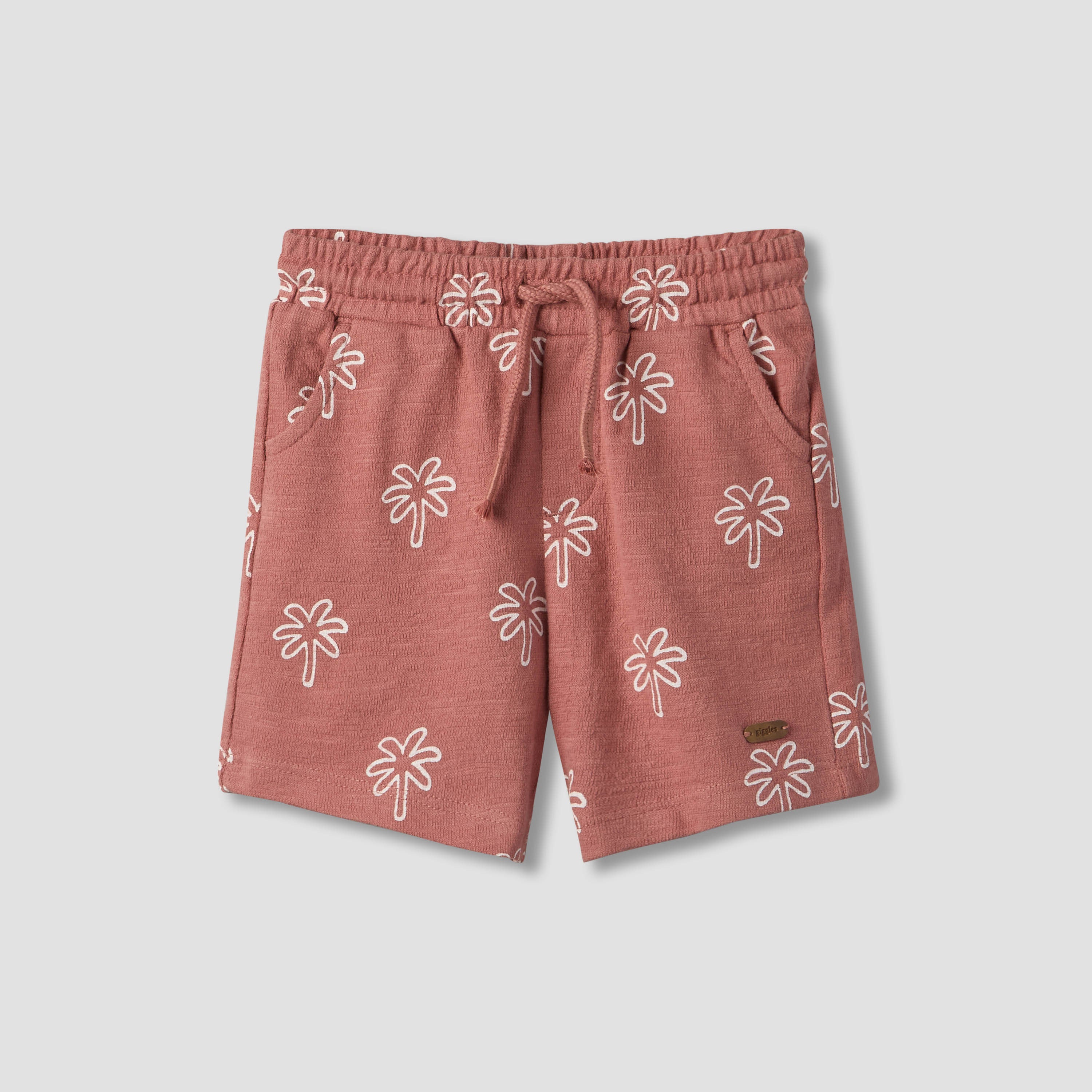 Giggles Collared Short Sleeves Polo T-shirt and Shorts Set with Palm Tree Print