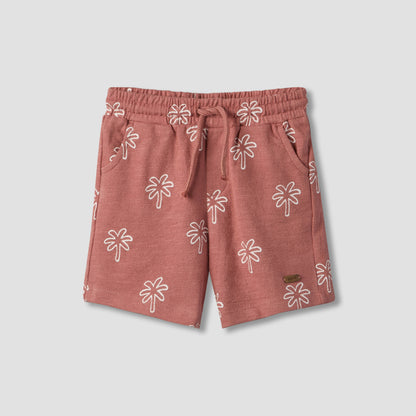 Giggles Collared Short Sleeves Polo T-shirt and Shorts Set with Palm Tree Print
