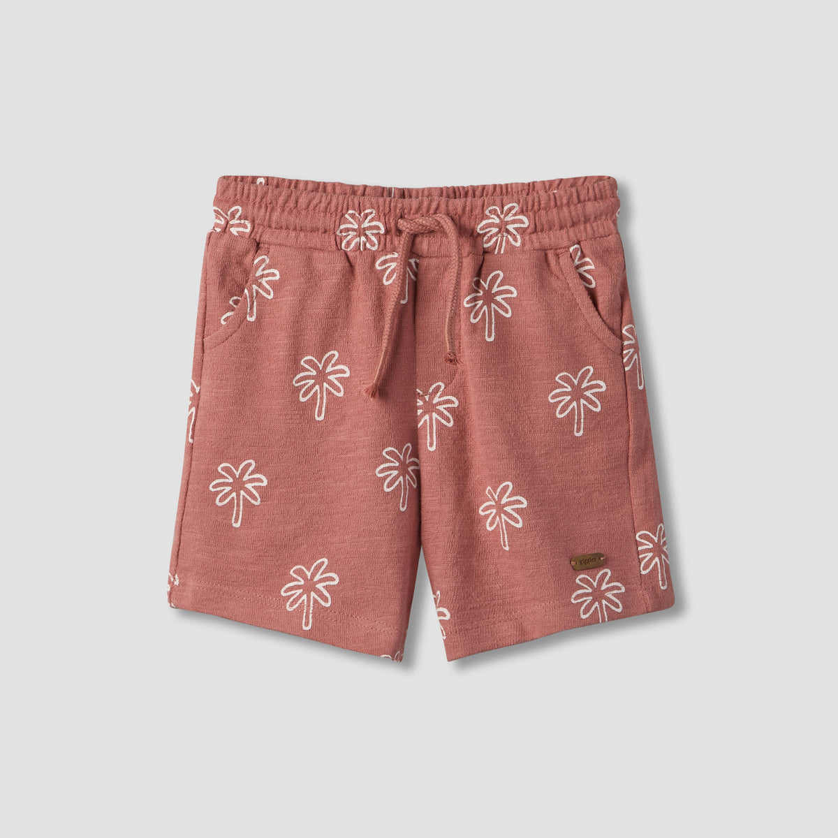 Giggles Collared Short Sleeves Polo T-shirt and Shorts Set with Palm Tree Print