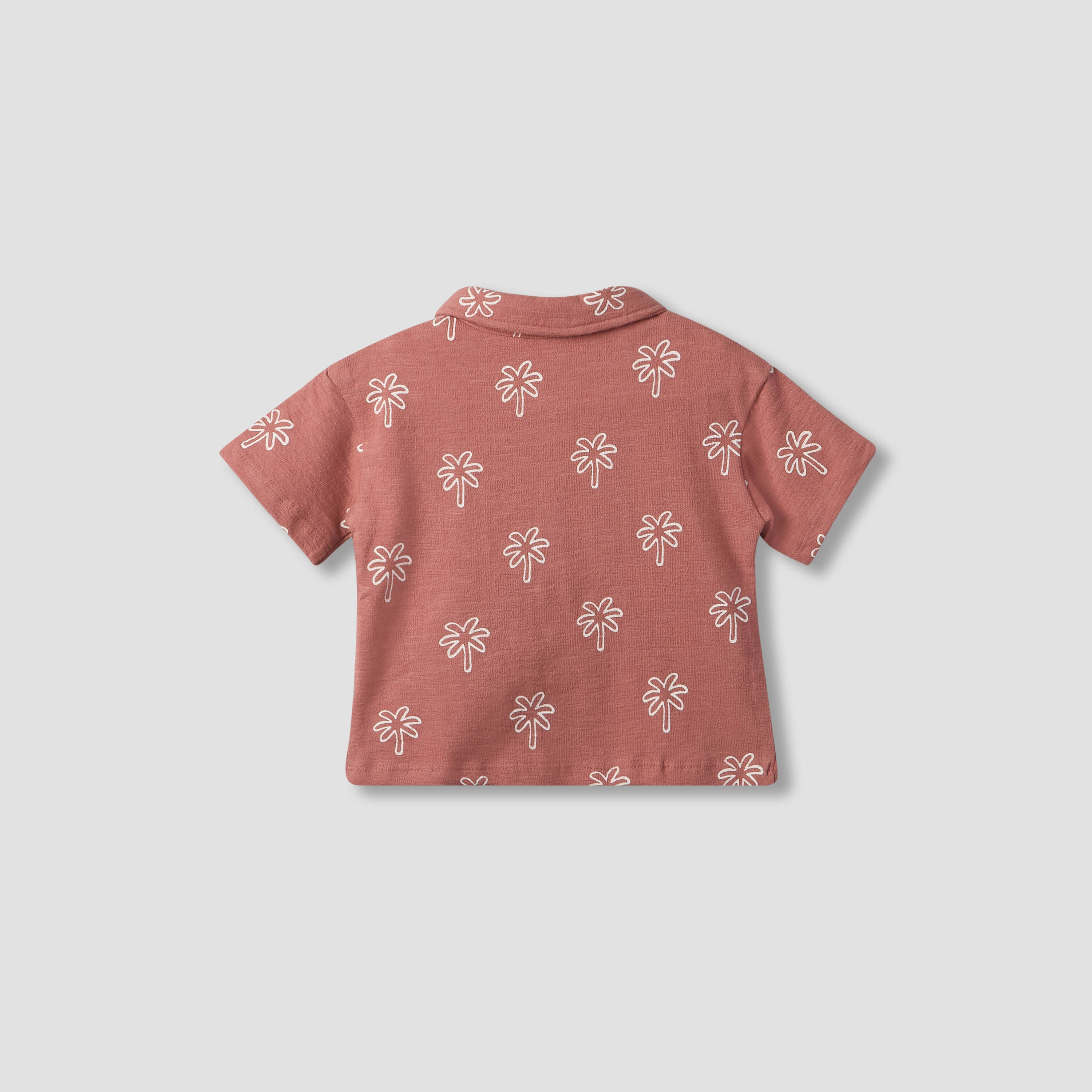 Giggles Collared Short Sleeves Polo T-shirt and Shorts Set with Palm Tree Print