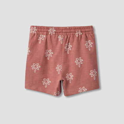 Giggles Collared Short Sleeves Polo T-shirt and Shorts Set with Palm Tree Print