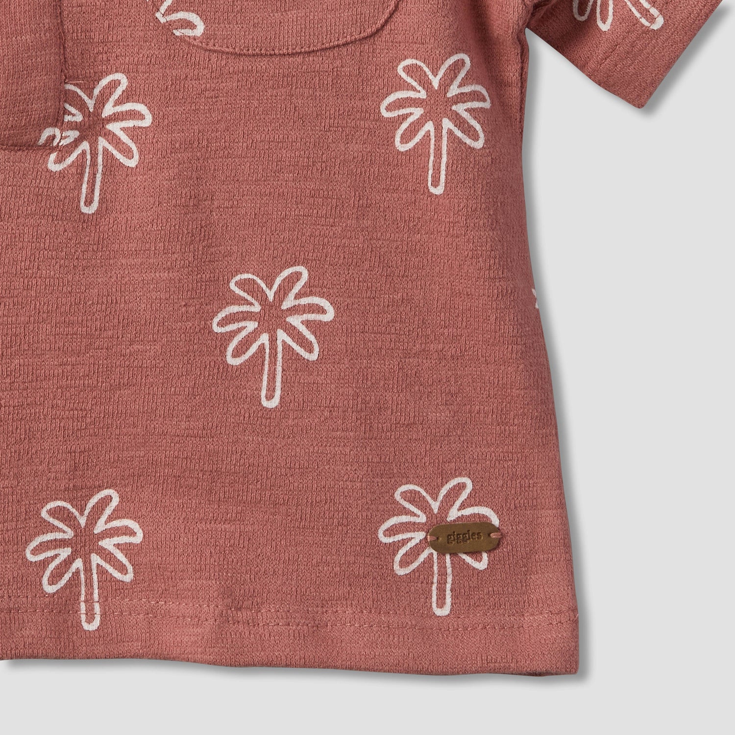 Giggles Collared Short Sleeves Polo T-shirt and Shorts Set with Palm Tree Print