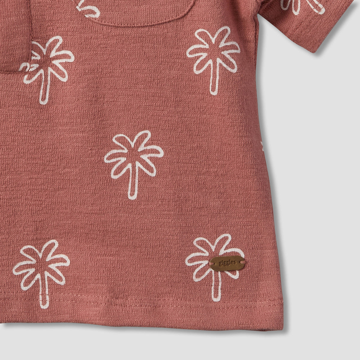 Giggles Collared Short Sleeves Polo T-shirt and Shorts Set with Palm Tree Print