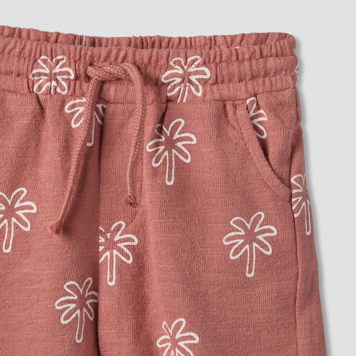 Giggles Collared Short Sleeves Polo T-shirt and Shorts Set with Palm Tree Print