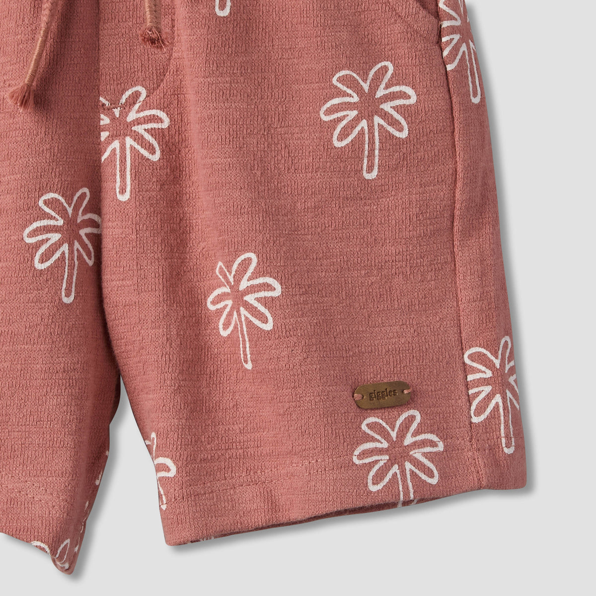 Giggles Collared Short Sleeves Polo T-shirt and Shorts Set with Palm Tree Print