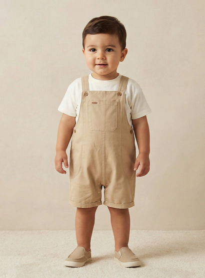 Giggles Crew Neck Short Sleeves T-shirt and Dungaree Set with Pockets-baby-boys-clothing-setsandcoords-image-1