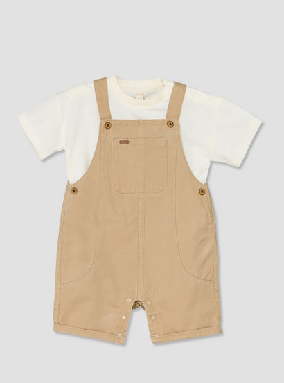 Giggles Crew Neck Short Sleeves T-shirt and Dungaree Set with Pockets-baby-boys-clothing-setsandcoords-image-2
