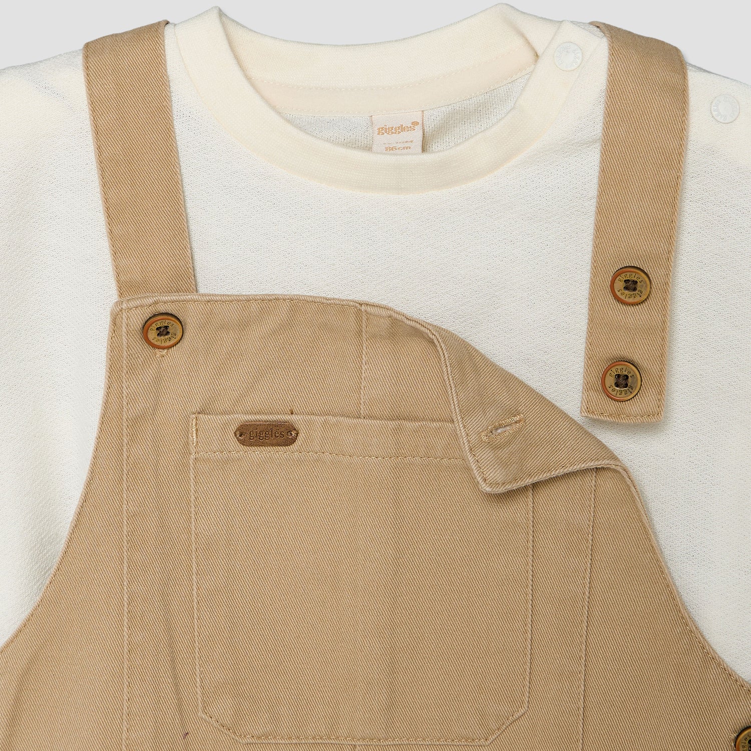 Giggles Crew Neck Short Sleeves T-shirt and Dungaree Set with Pockets