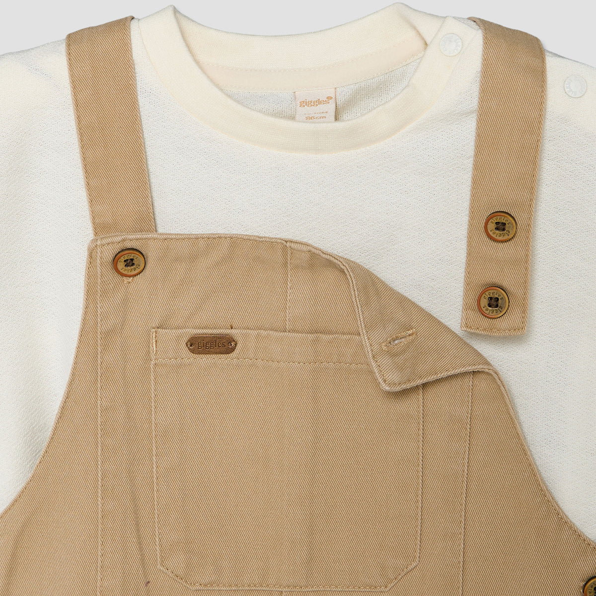Giggles Crew Neck Short Sleeves T-shirt and Dungaree Set with Pockets