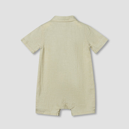 Giggles Collared Short Sleeves Romper with Embroidery