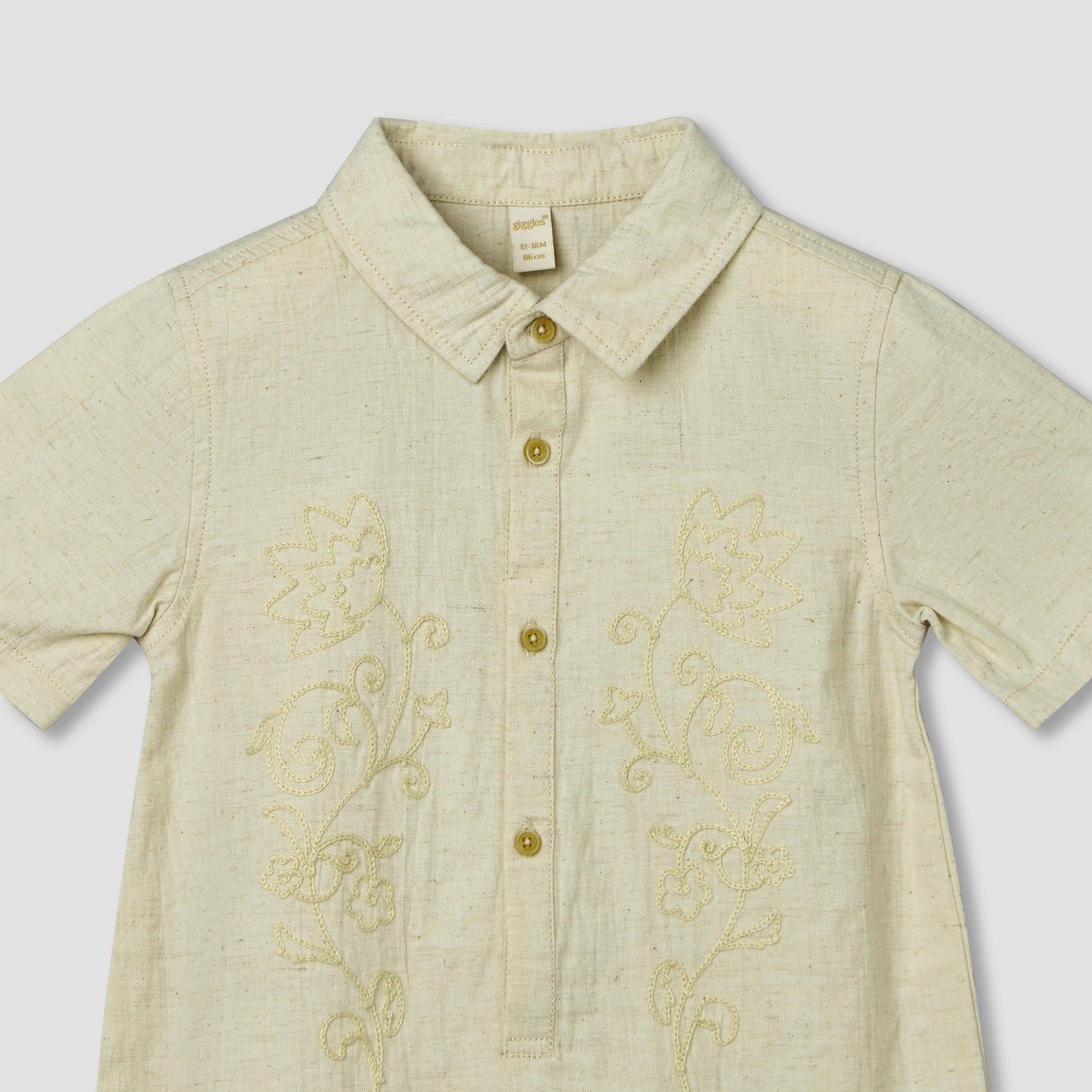 Giggles Collared Short Sleeves Romper with Embroidery