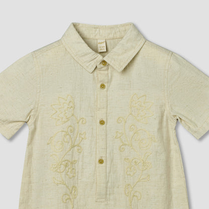 Giggles Collared Short Sleeves Romper with Embroidery