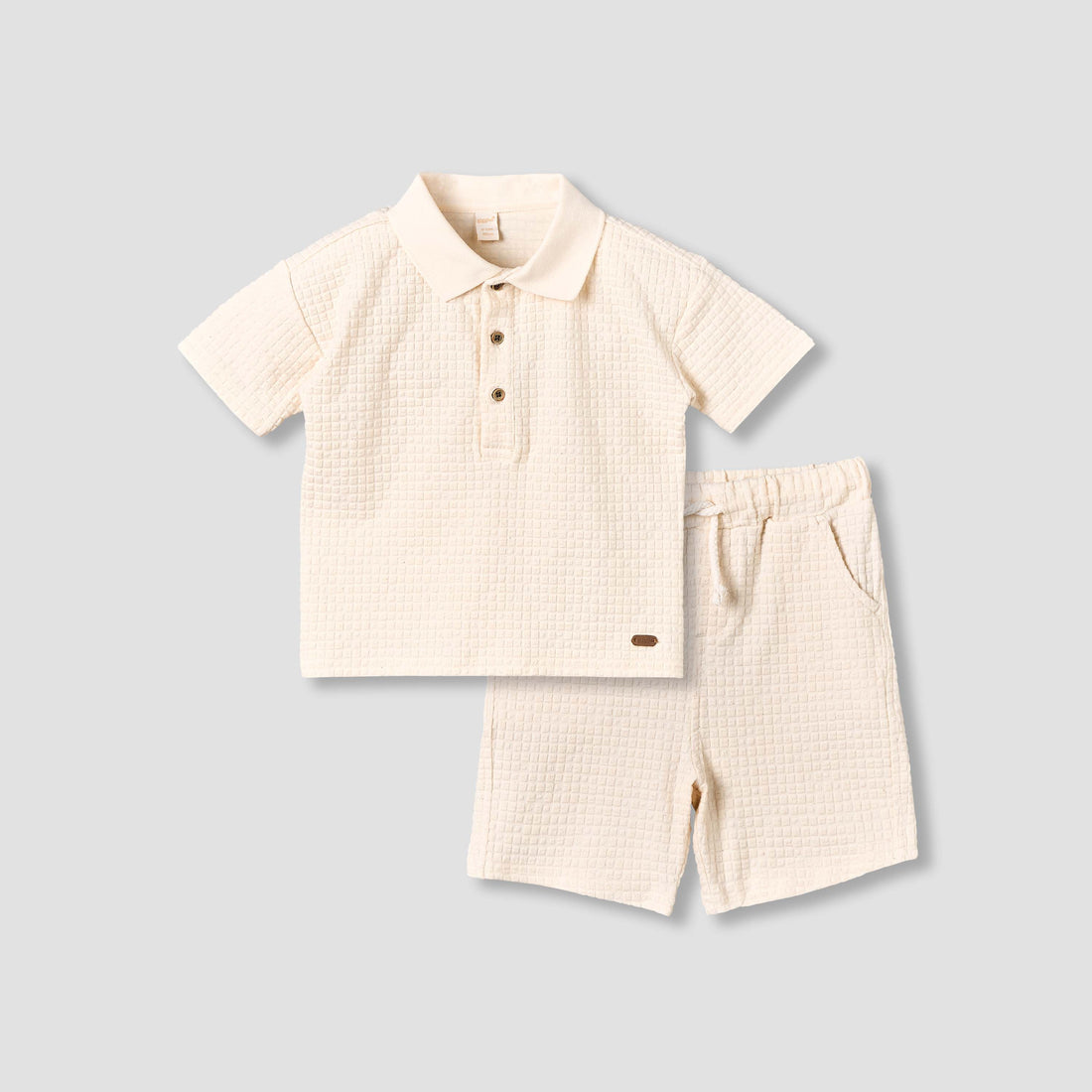 Giggles Collared Short Sleeve Polo T-shirt and Shorts Set with Texture