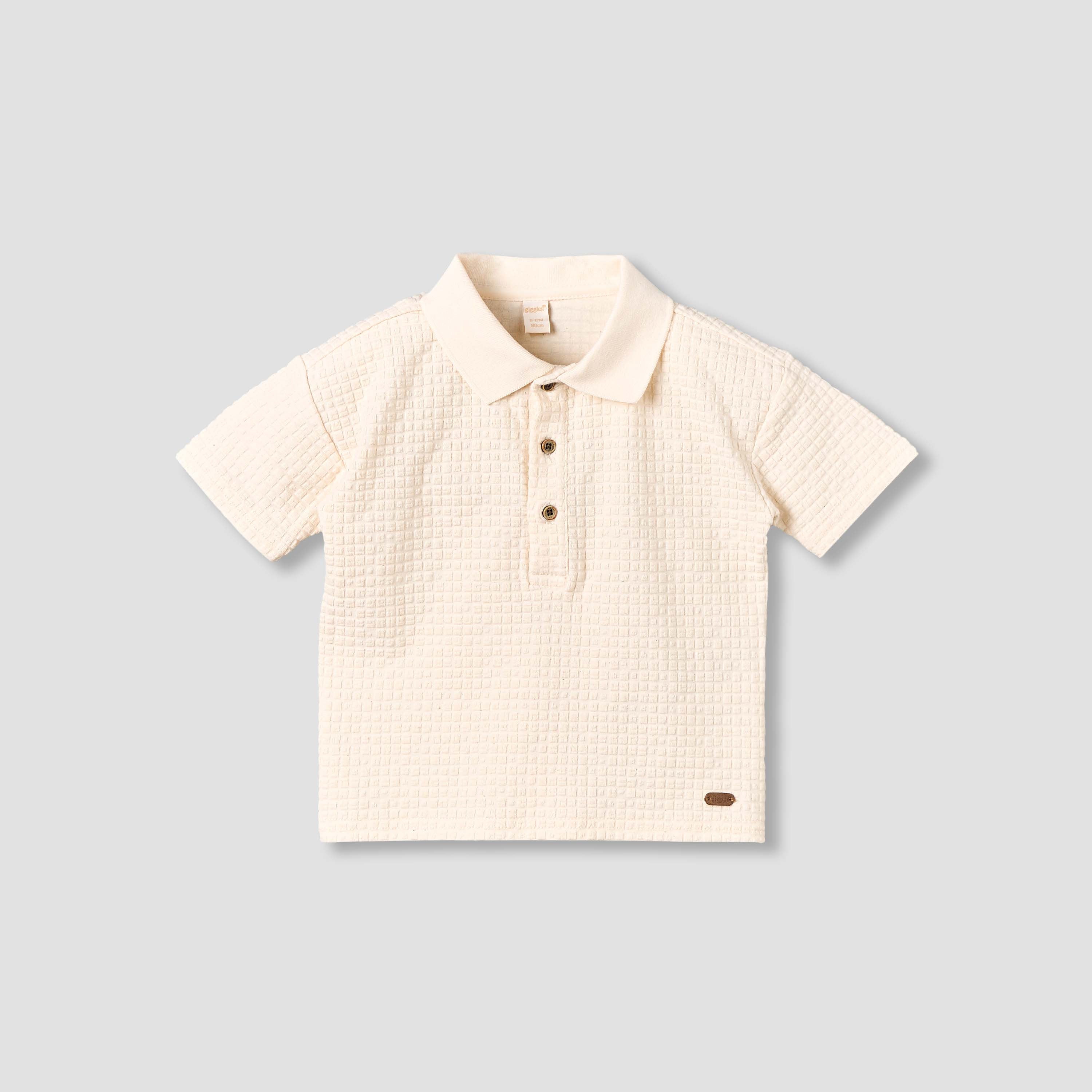 Giggles Collared Short Sleeve Polo T-shirt and Shorts Set with Texture