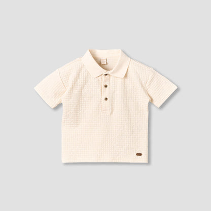 Giggles Collared Short Sleeve Polo T-shirt and Shorts Set with Texture