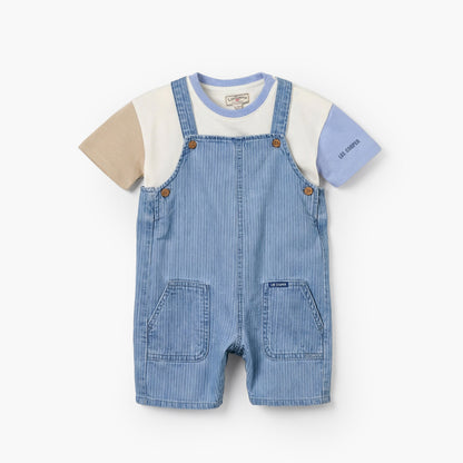 Lee Cooper Round Neck Short Sleeve T-shirt and Dungaree Set with Button Closure