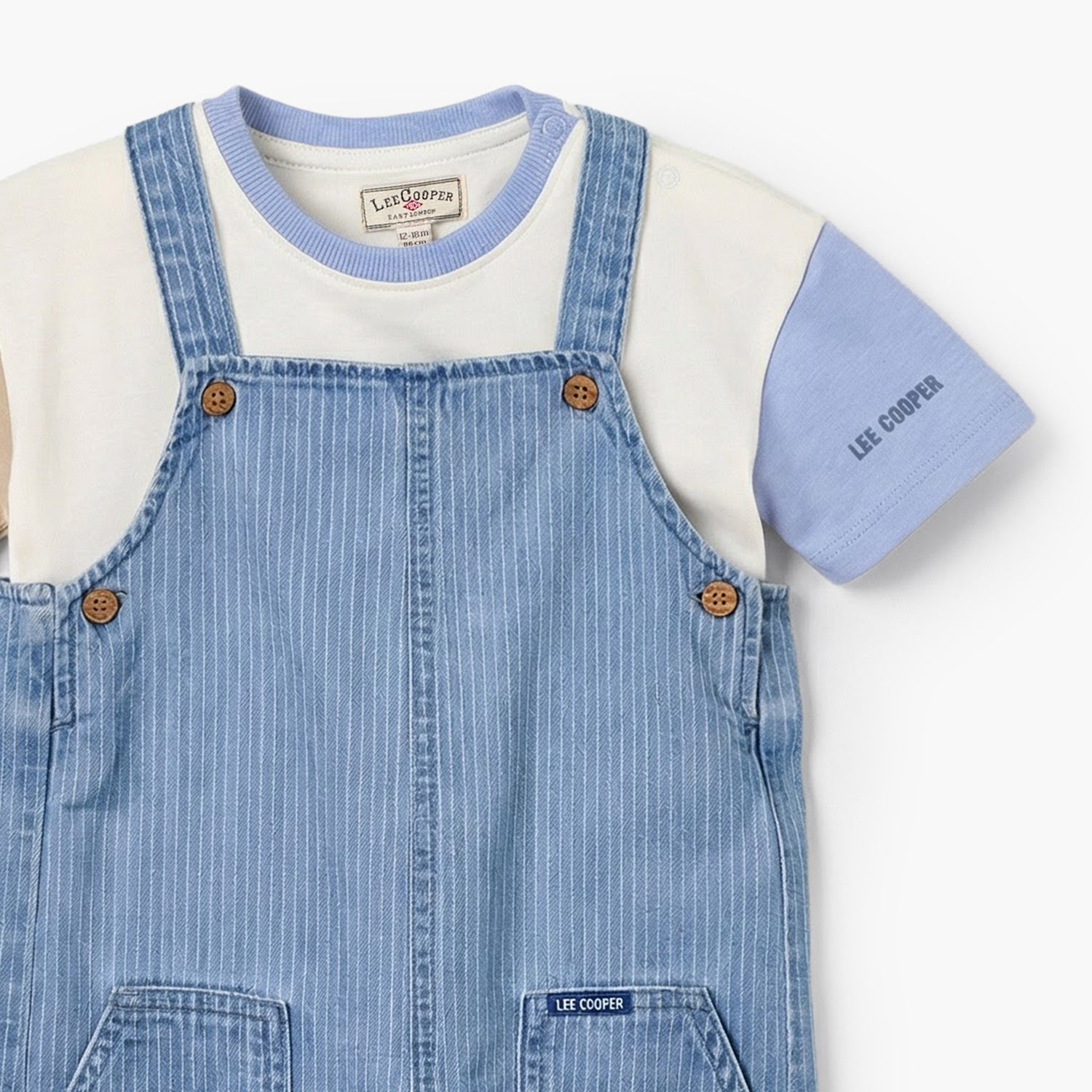 Lee Cooper Round Neck Short Sleeve T-shirt and Dungaree Set with Button Closure