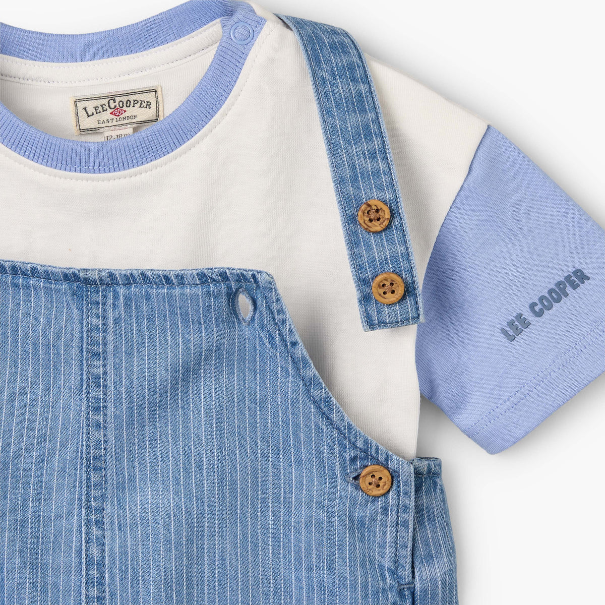 Lee Cooper Round Neck Short Sleeve T-shirt and Dungaree Set with Button Closure