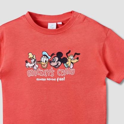 Disney Round Neck Short Sleeves T-shirt with Mickey Mouse and Friends Print