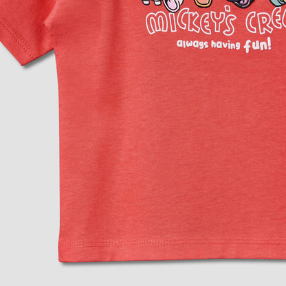Disney Round Neck Short Sleeves T-shirt with Mickey Mouse and Friends Print