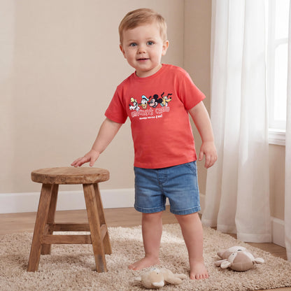 Disney Round Neck Short Sleeves T-shirt with Mickey Mouse and Friends Print