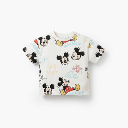 Disney Crew Neck Short Sleeves T-shirt with Mickey Mouse Print - White / 12-18 mths