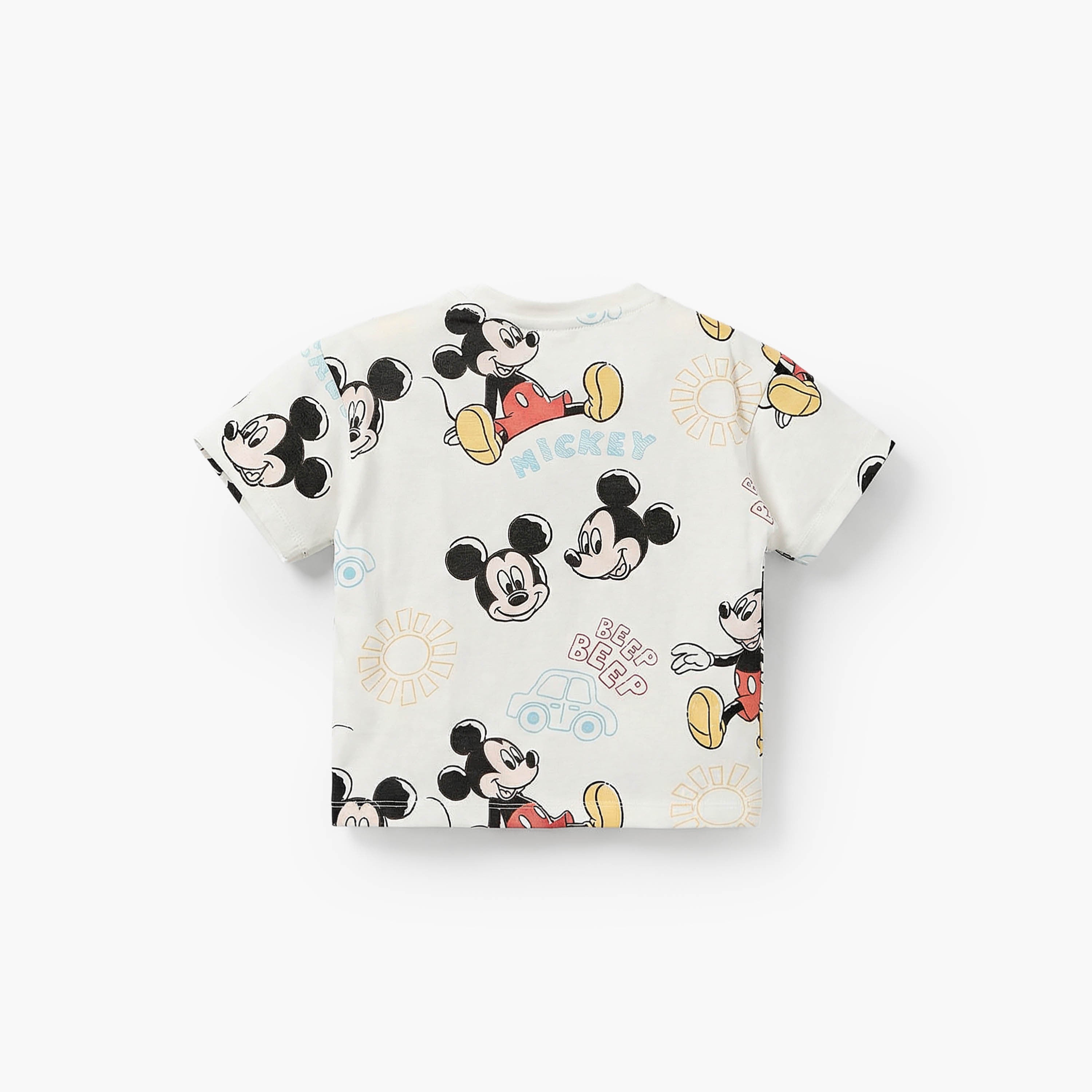 Disney Crew Neck Short Sleeves T-shirt with Mickey Mouse Print
