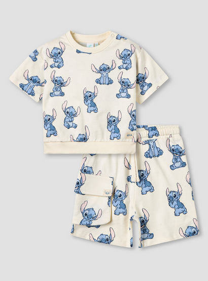 Disney Crew Neck Short Sleeves T-shirt and Shorts Set with Stitch Print-baby-boys-clothing-setsandcoords-image-1