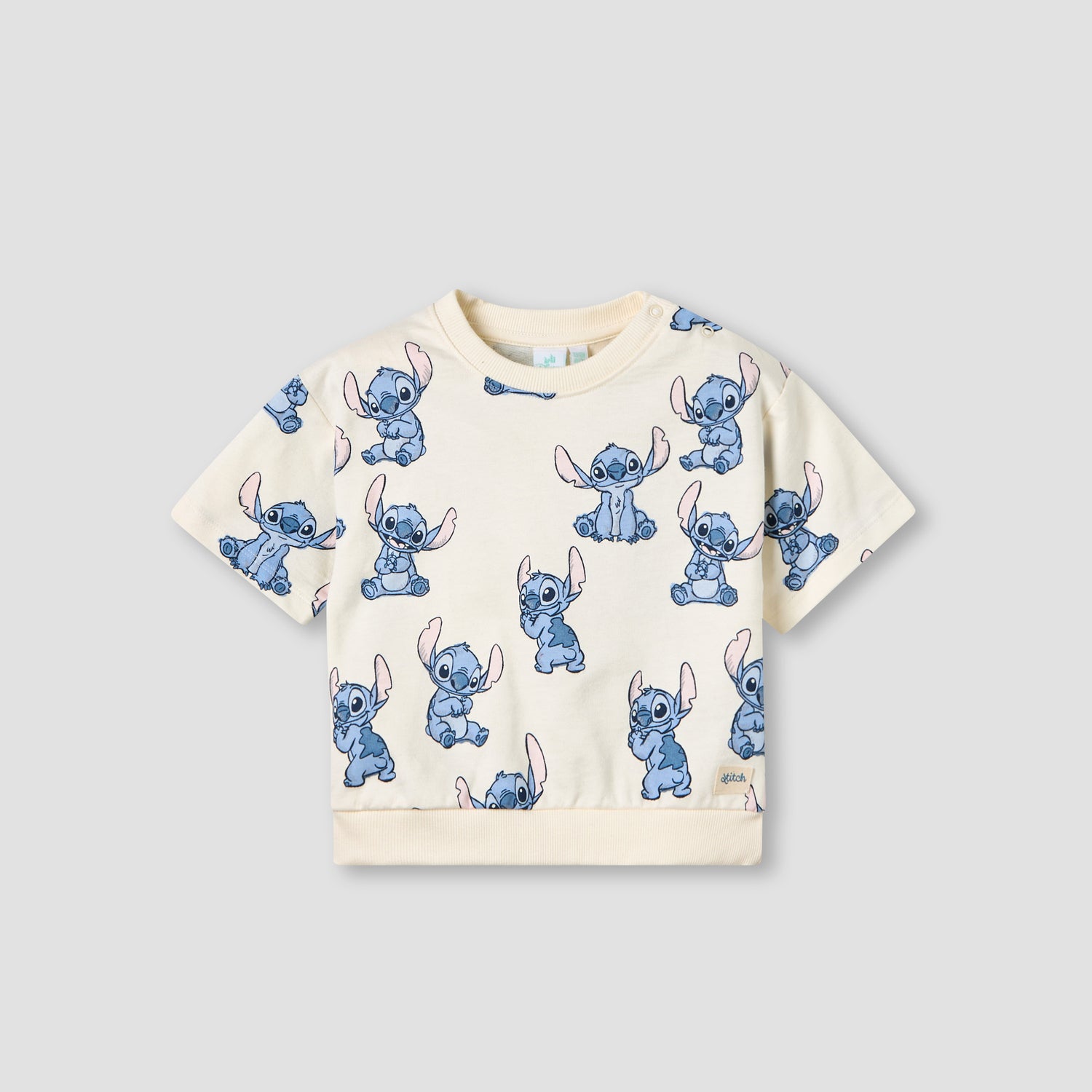 Disney Crew Neck Short Sleeves T-shirt and Shorts Set with Stitch Print